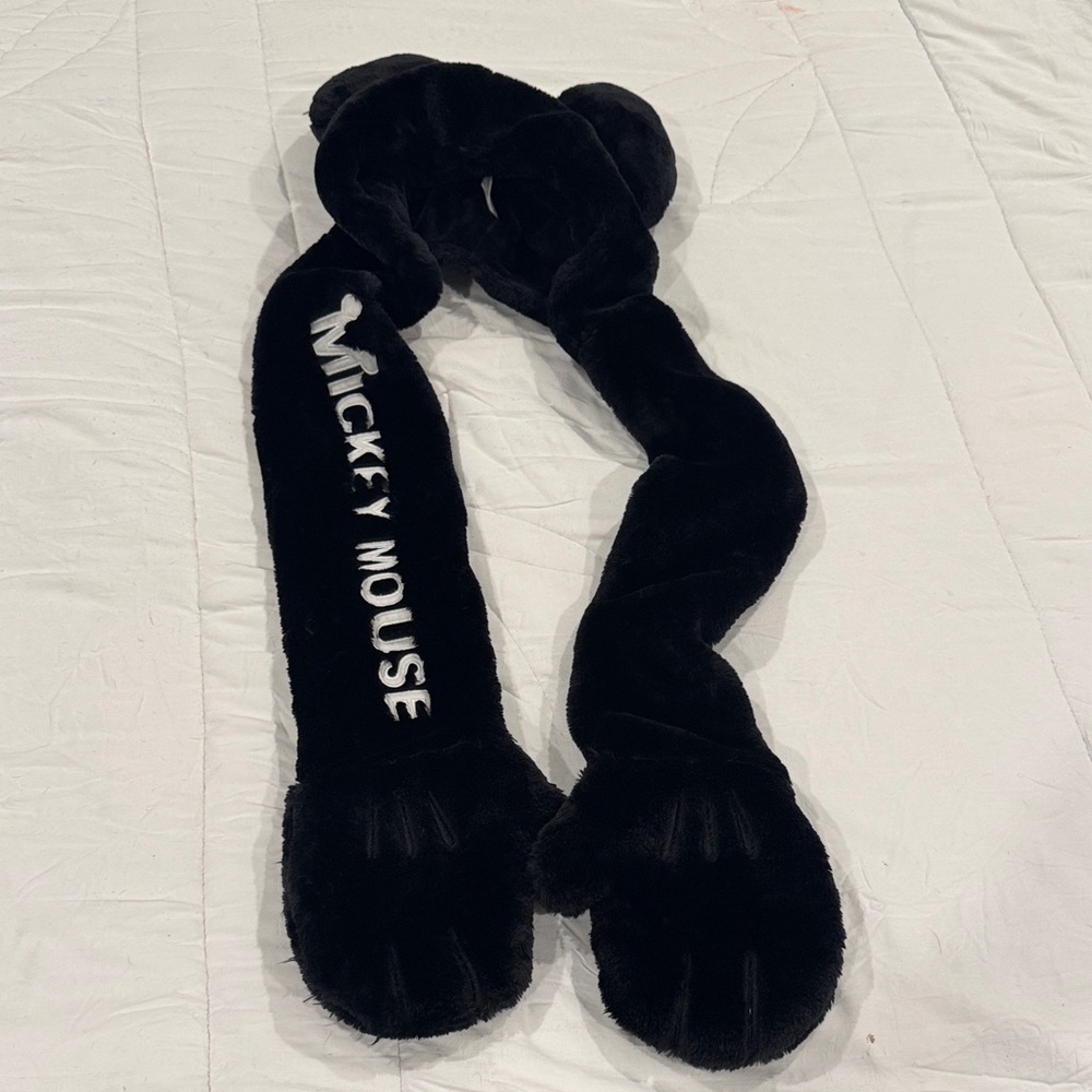 Disney Black Plush Mickey Mouse Scarf with Ears